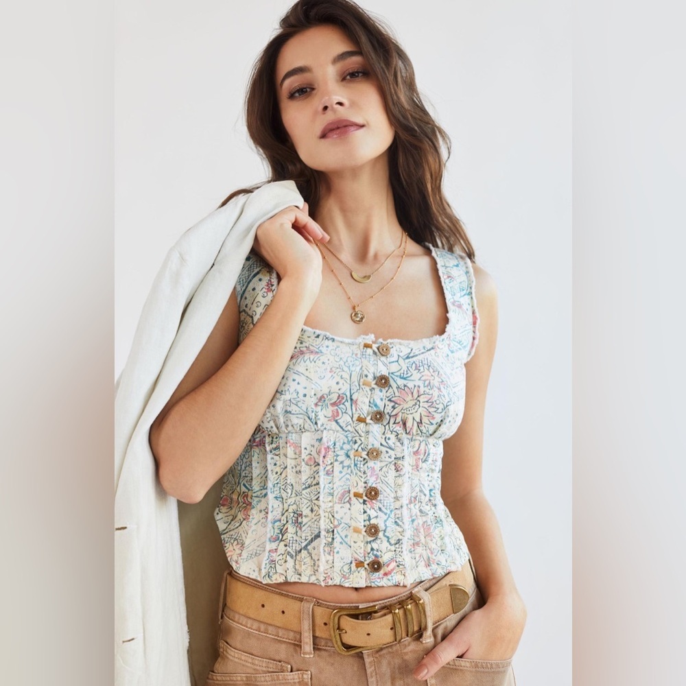 Pilcro Floral Button-Down Crop Top
